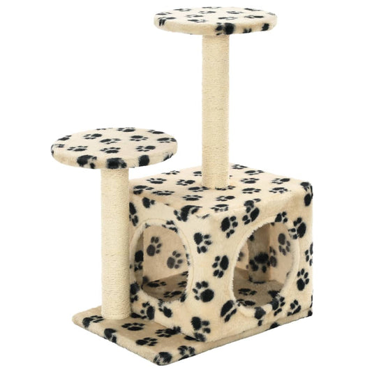 Vidaxl Rascador Para Gatos Con Poste De Sisal Huellas Beige 60 Cm_0