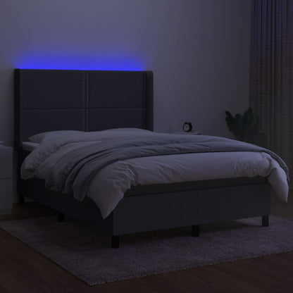 Cama Box Spring Colchón Y Luces Led Tela Gris Oscuro 140x200 Cm / Vetonek_2