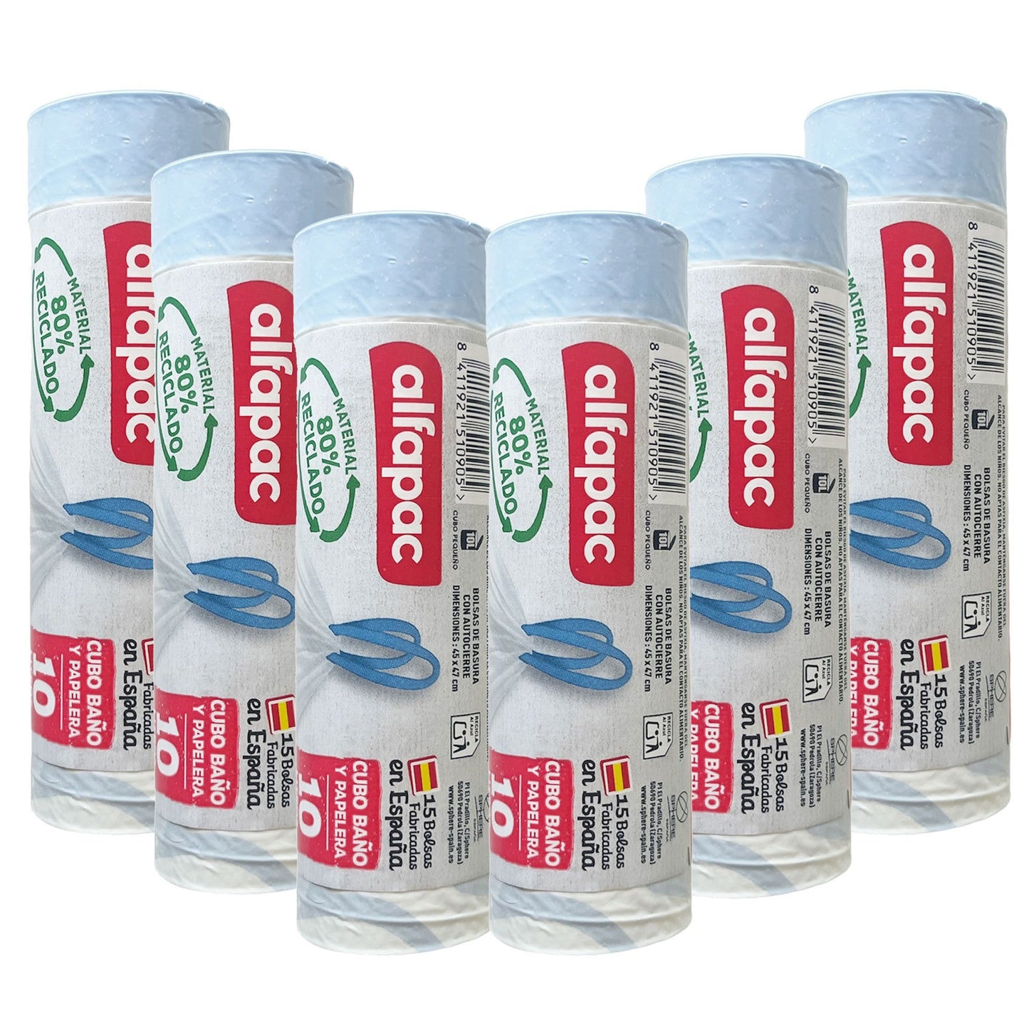 80% Reciclado 6 Rollos De 15 Bolsas De Basura 10l Con Autocierre_0