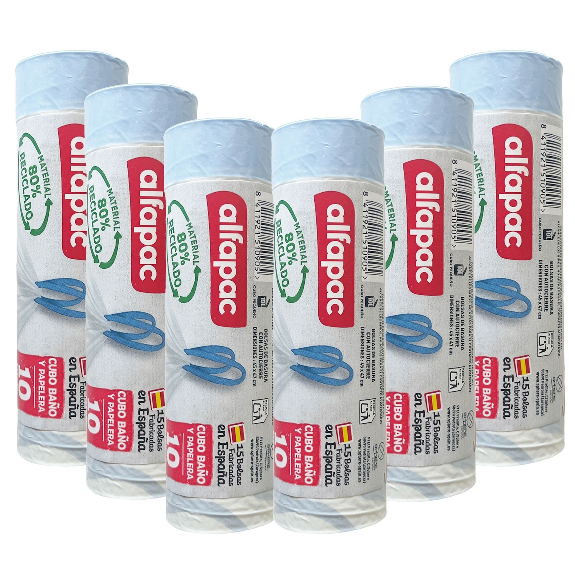 80% Reciclado 6 Rollos De 15 Bolsas De Basura 10l Con Autocierre_0
