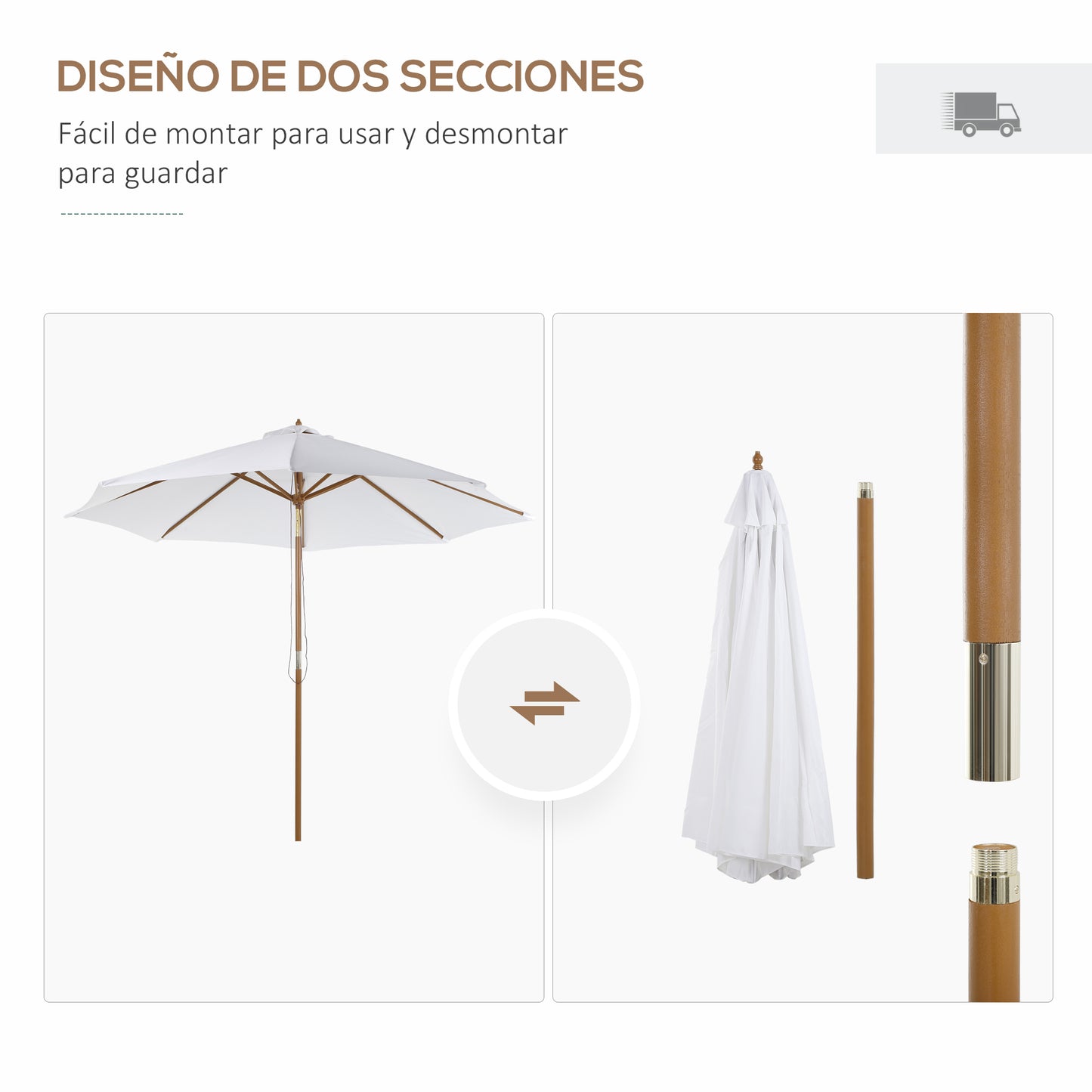 Outsunny Parasol Grande De Patio Y Piscina Ángulo Regulable Poliéster Φ300x250cm_5