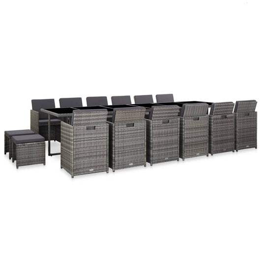 Vidaxl Set De Comedor De Jardín 17 Pzas Y Cojines Ratán Sintético Gris_0
