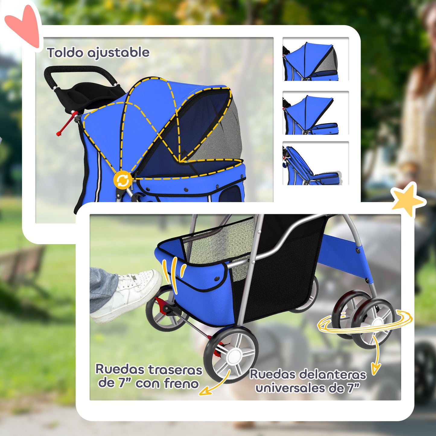 Pawhut Carrito Para Perros Plegable Con Cesta De Almacenaje 77x44x102 Cm Azul_5