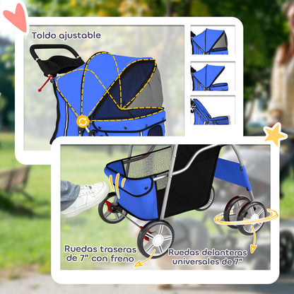 Pawhut Carrito Para Perros Plegable Con Cesta De Almacenaje 77x44x102 Cm Azul_5