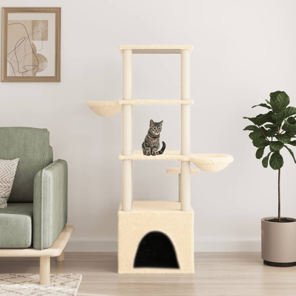 Vidaxl Rascador Para Gatos Con Postes De Sisal Color Crema 147 Cm_1