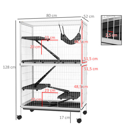 Pawhut Jaula Para Animales Pequeños De 4 Niveles Con Ruedas 80x52x128 Cm Blanco_2