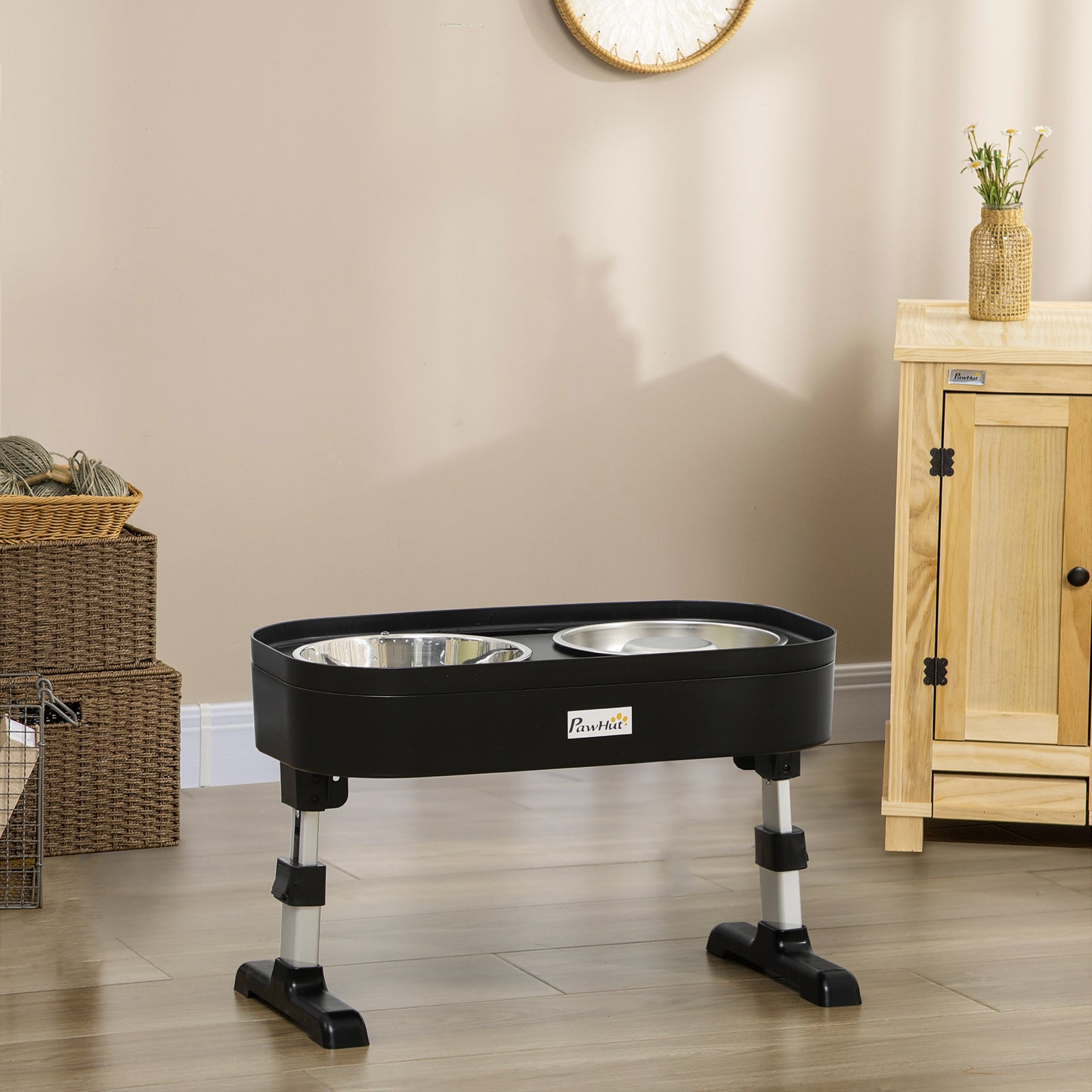 Pawhut Comedero Elevado Para Perros De 4 Alturas Ajustables 43x25x30 Cm Negro_1
