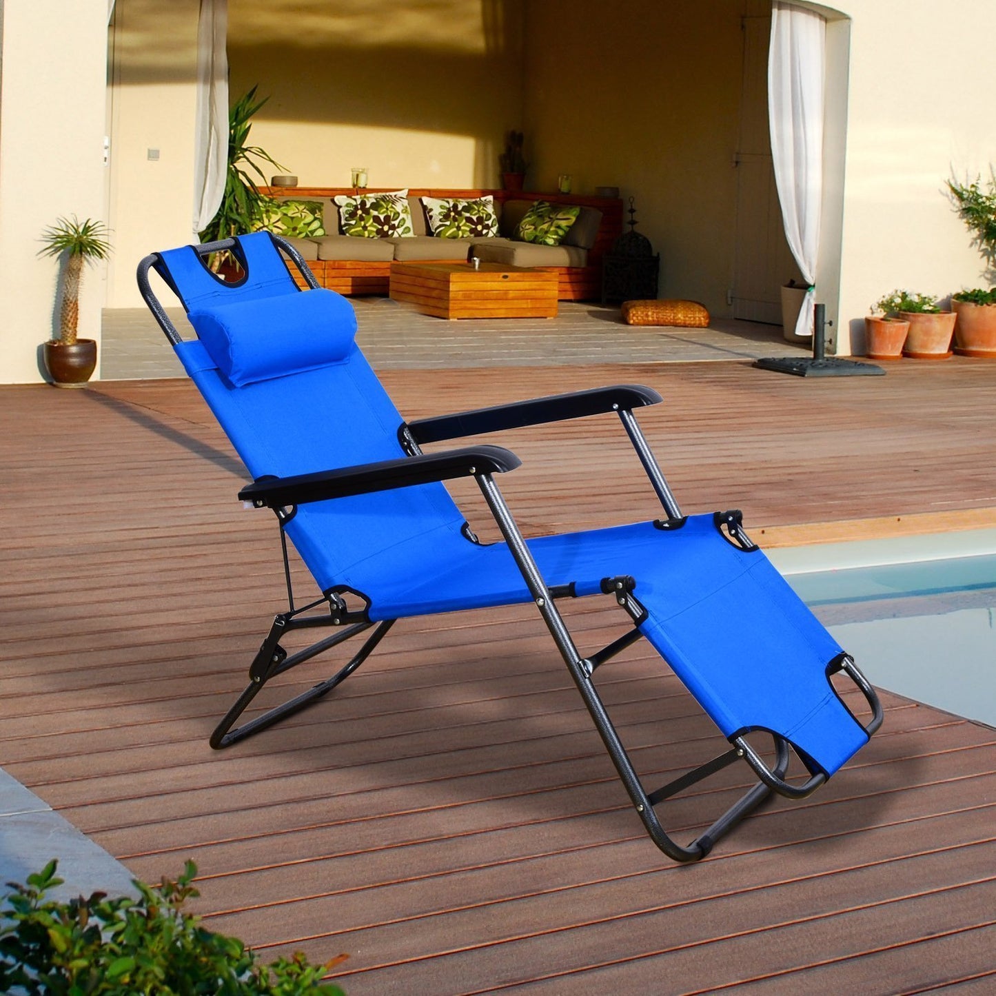 Outsunny Tumbona Reclinable Y Plegable Con Respaldo Ajustable 118x60x80cm Azul_1