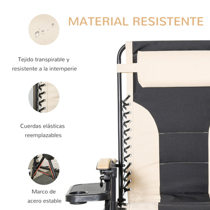 Outsunny Tumbona Plegable Acero Con Portavasos Reposacabezas Extraíble 90x75x110_5