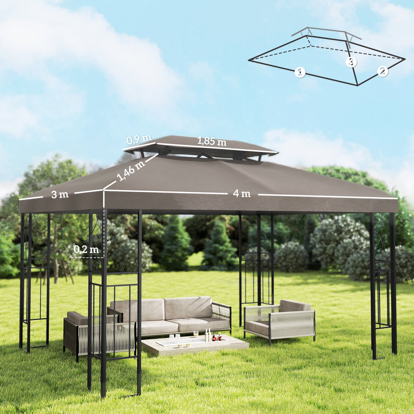 Outsunny Techo De Repuesto Para Cenador 4x3 M Techo Doble Anti-uv Marrón_2