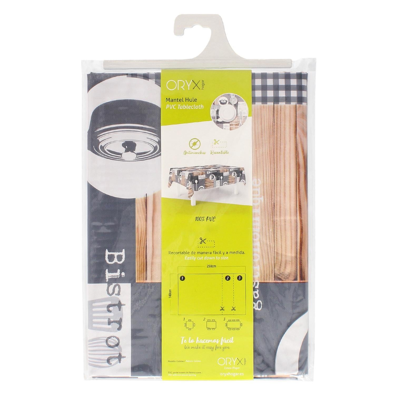 Mantel Hule Rectangular Cuisin Impermeable Antimanchas Pvc 140 X 250 Cm.  Recortable Uso Interior Y Exterior