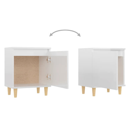 Mesita Noche Con Patas Madera Maciza Blanco Brillo 40x30x50 Cm_3