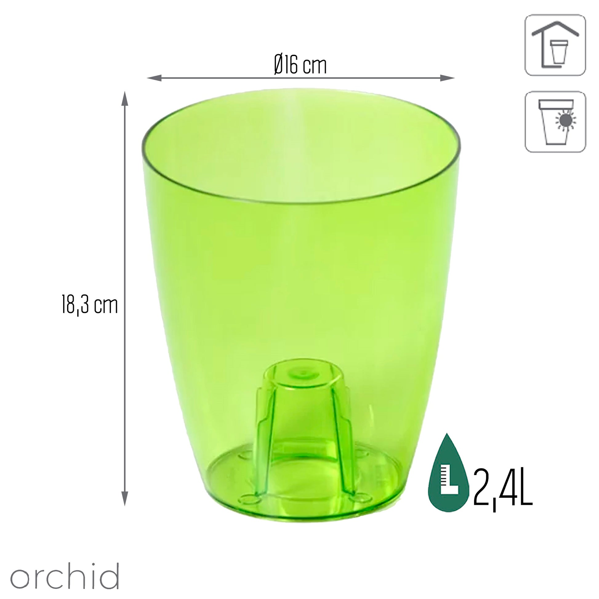Maceta Coubi Orchid 2,4l., Dimensiones (mm) 160x160x183, Color Verde Transparente_2