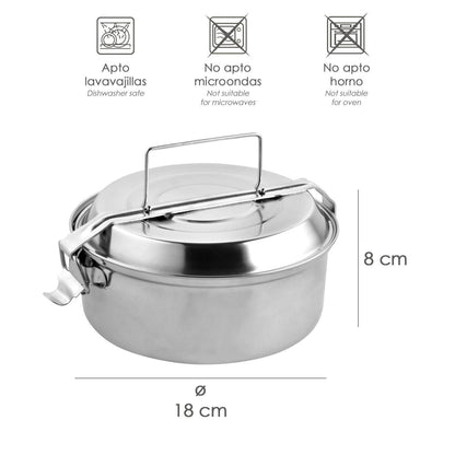 Fiambrera Metalica De Acero Inoxidable Con 2 Platos Ø 18 Cm. Lunch Box, Fiambrera Metalica, Porta Alimentos Metalico,
