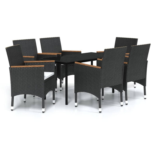 Juego De Comedor De Jardín 7 Piezas Con Cojines Negro / Vetonek_0