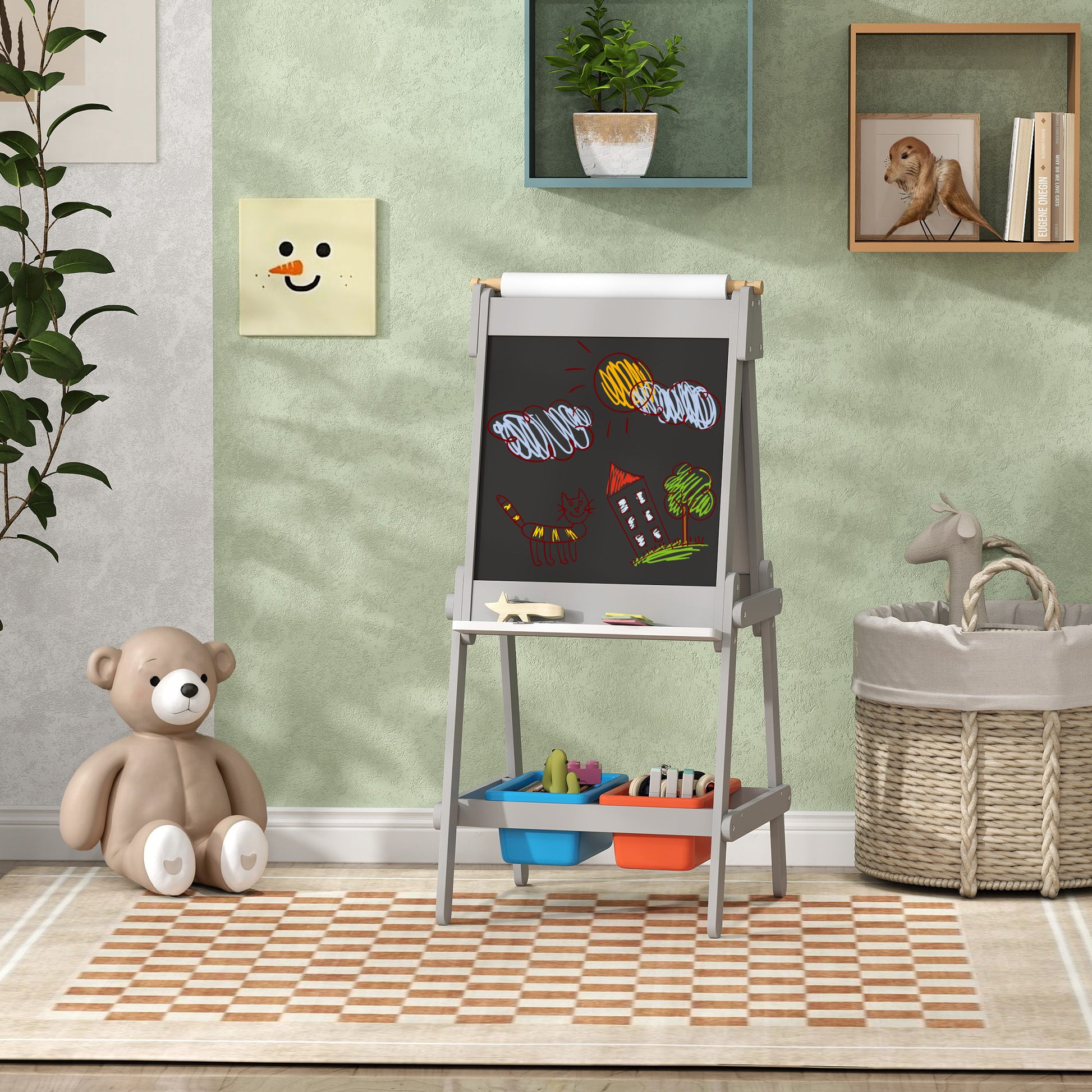 Aiyaplay Pizarra Infantil De Doble Cara Con Rollo De Papel Gris_1