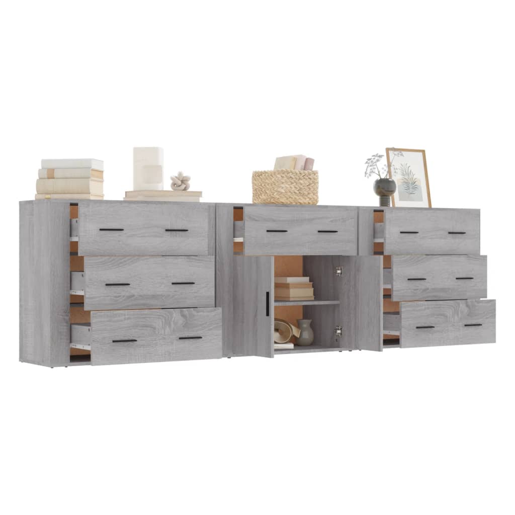 Aparadores 3 Piezas Madera Contrachapada Gris Sonoma_3