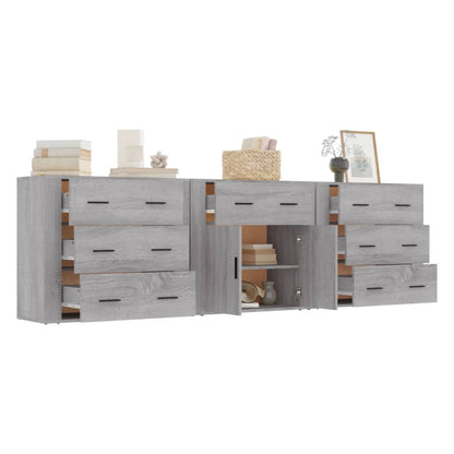 Aparadores 3 Piezas Madera Contrachapada Gris Sonoma_3