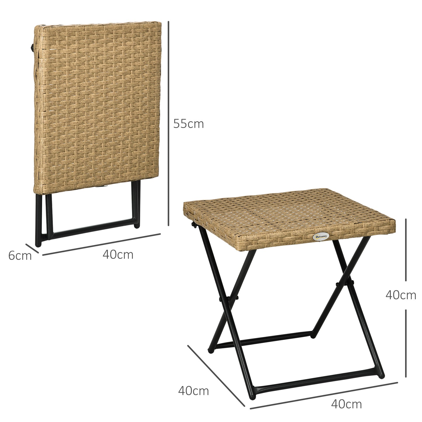 Outsunny Mesa De Jardín De Ratán Sintético Plegable 40x40x40 Cm Natural_2