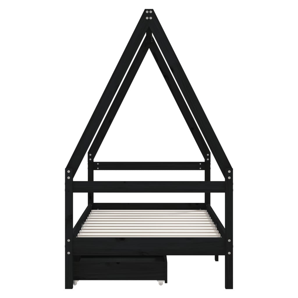 Vidaxl Estructura Cama Infantil Y Cajones Madera Pino Negro 80x160 Cm_4