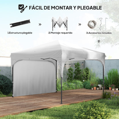 Outsunny Carpa Plegable 3x3 M Altura Ajustable 1 Pared Lateral Blanco_4