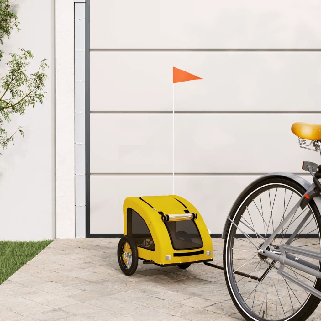 Vidaxl Remolque De Bicicleta Mascotas Hierro Tela Oxford Amarillo_1