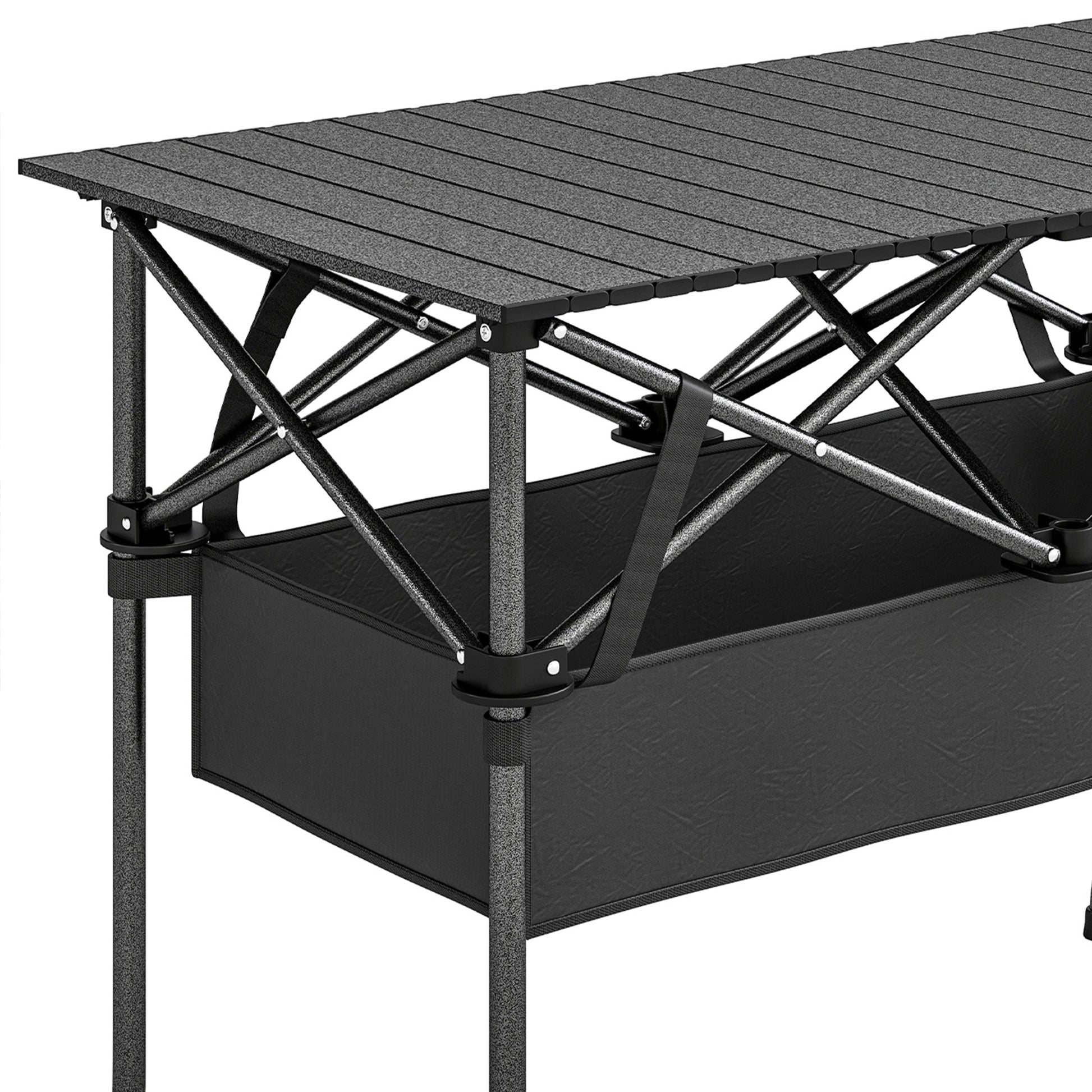 Outsunny Mesa Plegable Camping 93x55x68 Cm Con Red De Almacenamiento Negro_3