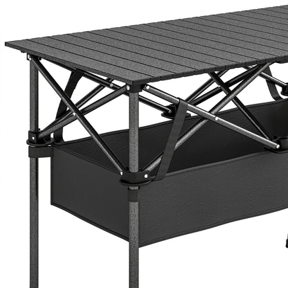 Outsunny Mesa Plegable Camping 93x55x68 Cm Con Red De Almacenamiento Negro_3