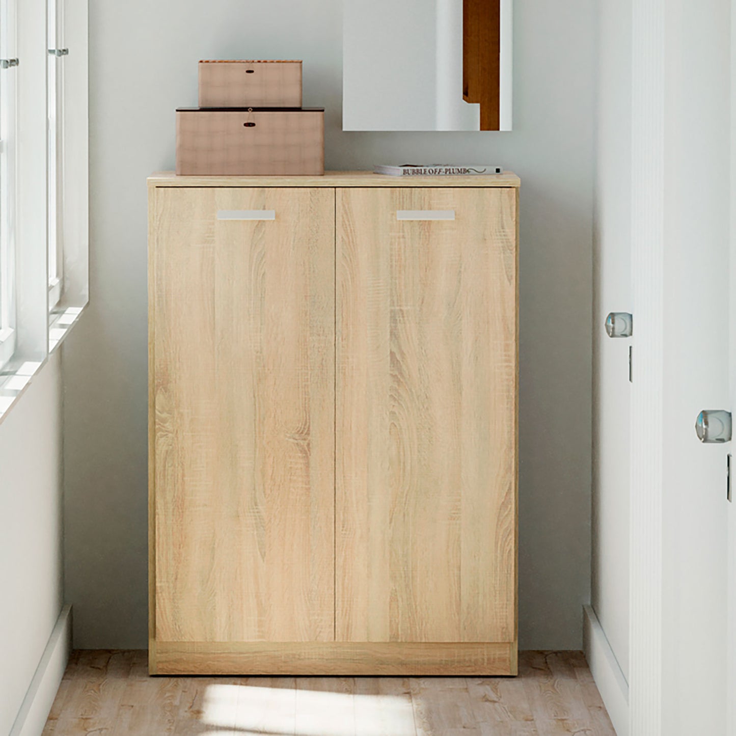 Armario Dormitorio, Multiusos, Baño, Mueble Cocina, Zapatero 2 Puertas 5 Estantes101x74x36 Cm, Briebe, Nova, Madera_1