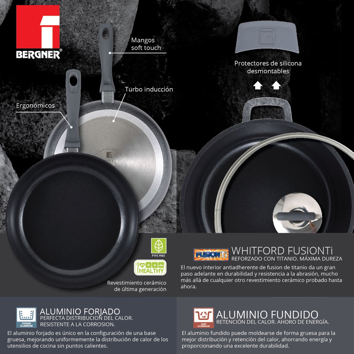 Set 6pc Batería De Cocina Aluminio, Inducción, Titan_2