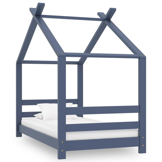 Vidaxl Estructura De Cama Infantil Madera Maciza Pino Gris 70x140 Cm_0