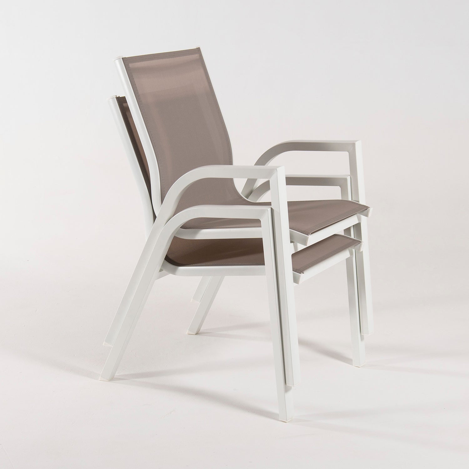 Sillón De Exterior Apilable, Tamaño: 56x66x90 Cm, Aluminio Doble Reforzado Color Blanco, Textilene Color Taupé_4