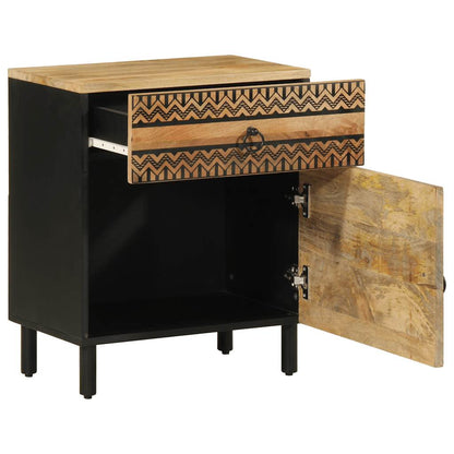 Mesita De Noche Madera Maciza De Mango Rugosa Negro 50x33x60 Cm_0