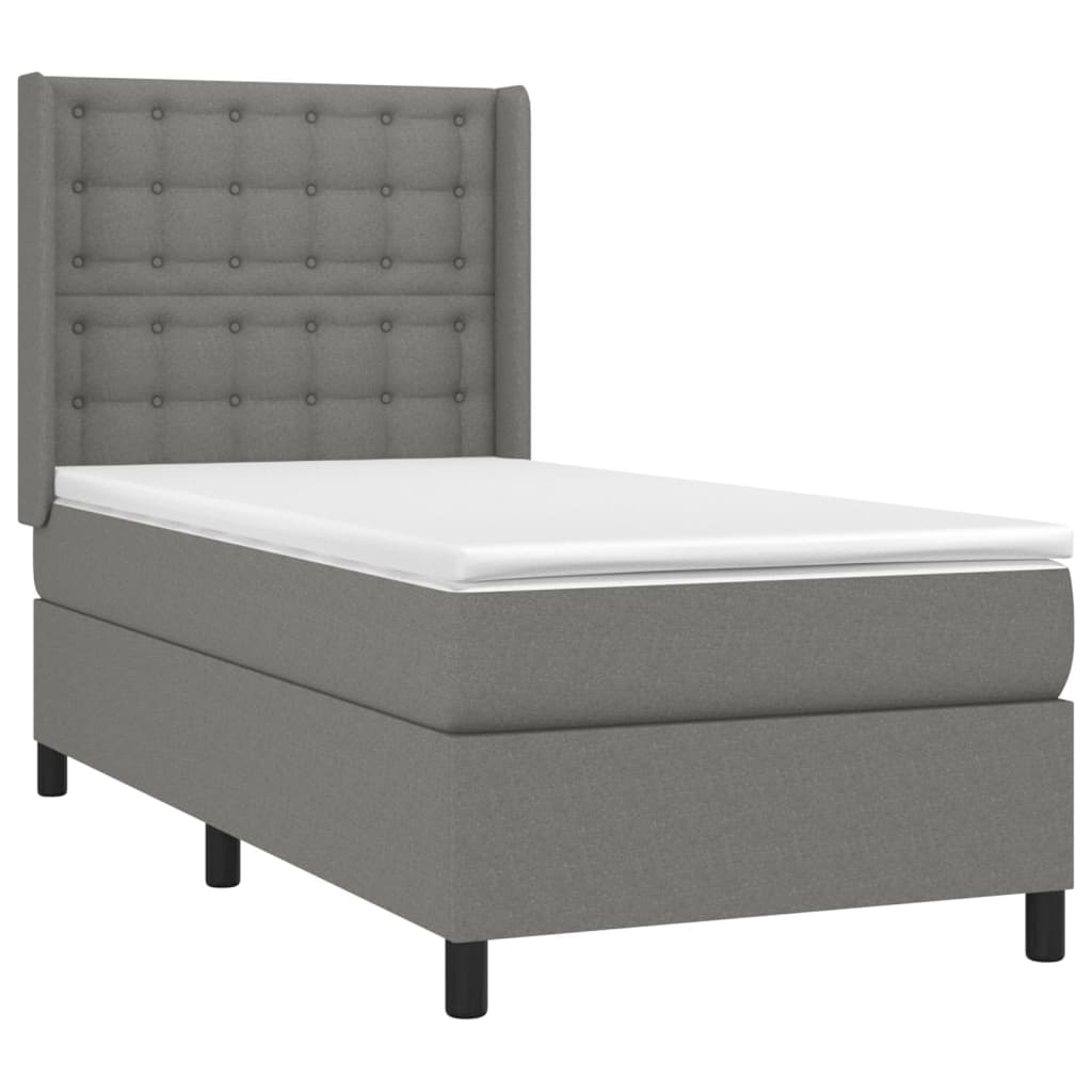 Cama Box Spring Colchón Y Luces Led Tela Gris Oscuro 90x190 Cm / Vetonek_1