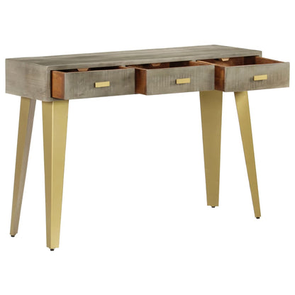 Mesa Consola Madera Maciza De Mango Con Latón Gris 110x35x76 Cm_2