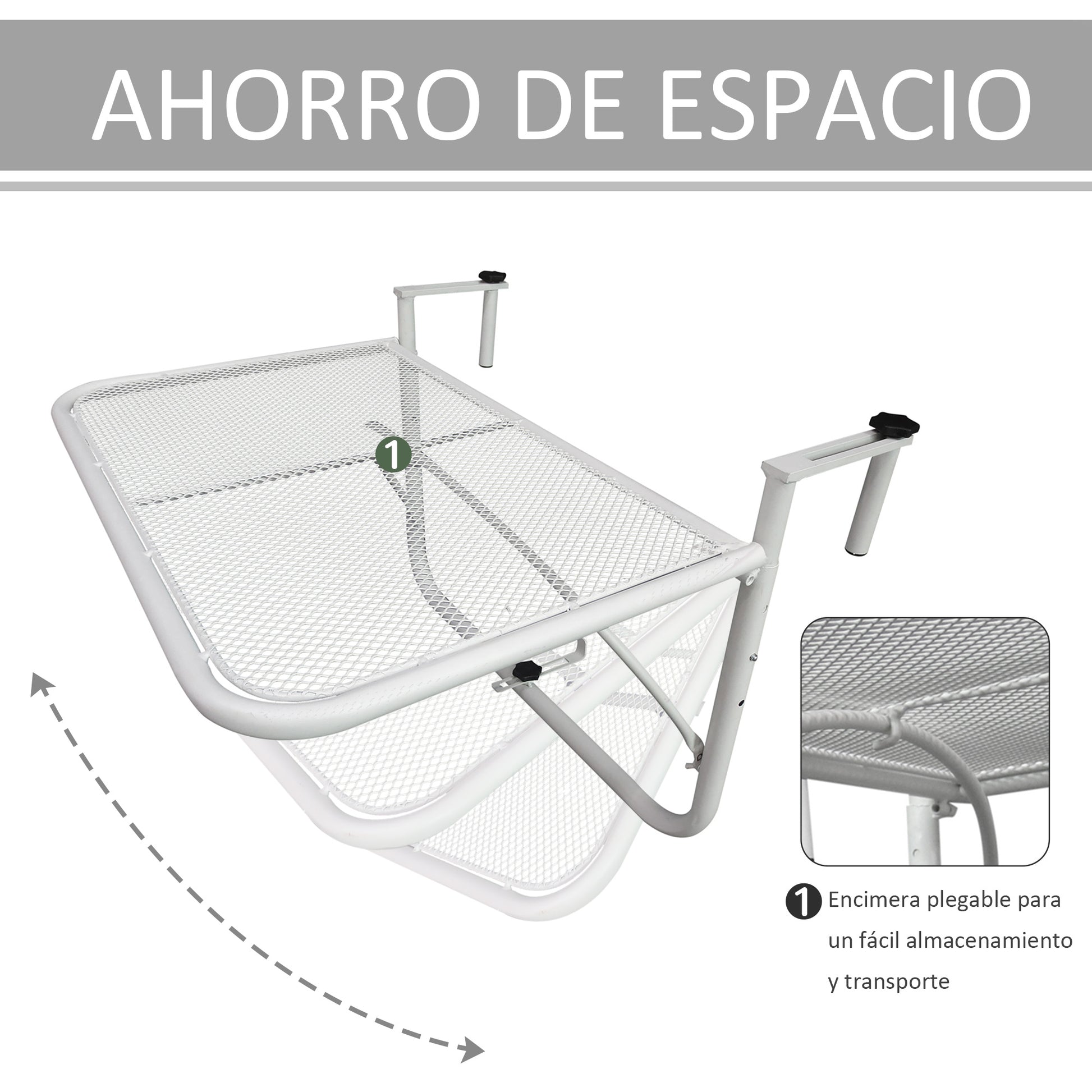 Outsunny Mesa Colgante Balcón Altura Ajustable En 3 Posiciones Carga 30kg_4