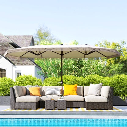 Outsunny Sombrilla Doble 4,5x2,7 M Con Manivela Manual Resistente Al Agua Crema_1