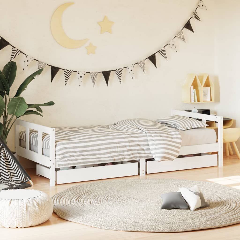 Vidaxl Estructura Cama Niños Con Cajones Madera Pino Blanco 90x200 Cm_1