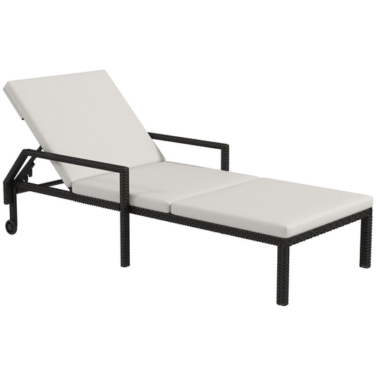 Outsunny Tumbona De Ratán Con Respaldo Ajustable 73x200x48cm Crema Y Negro_0