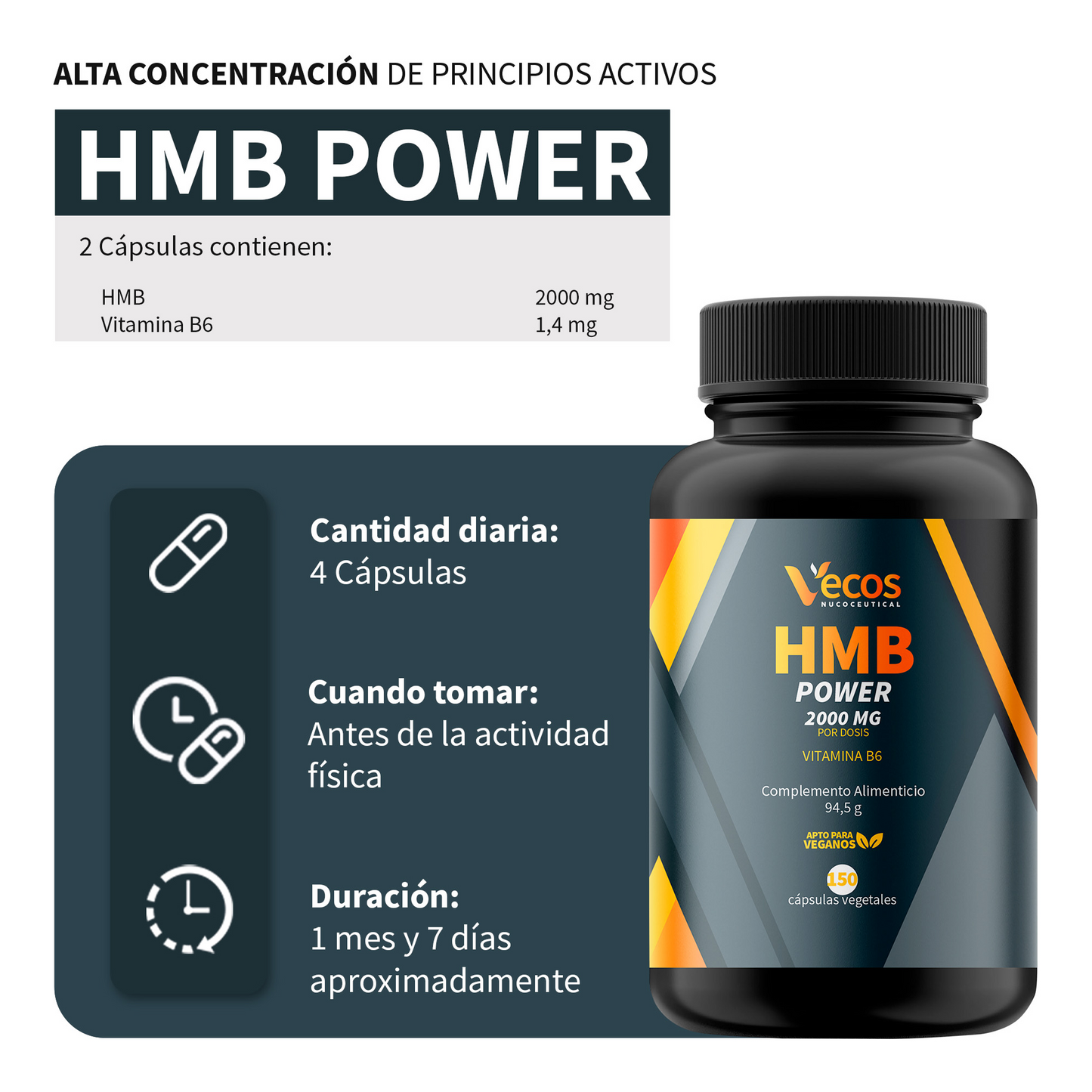 Hmb 2000 Mg Vecos 150 Cápsulas | Ganar Y Mantener Masa Muscular | Con Vitamina B6_2