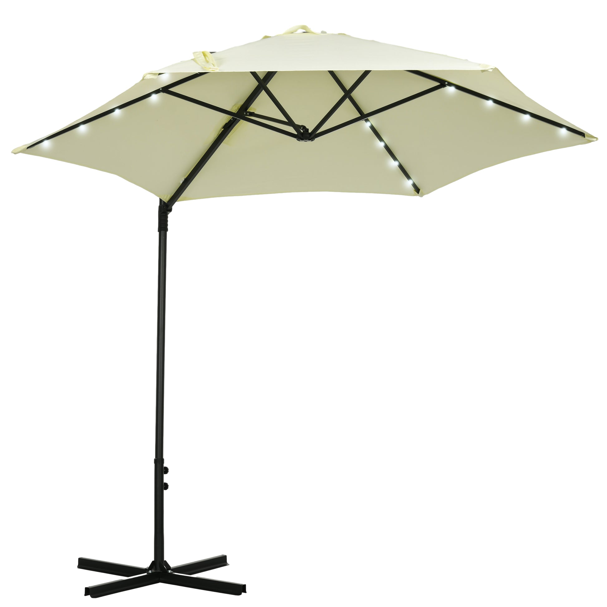 Outsunny Sombrilla De Jardín Ø256x248 Cm Con Luces Led Solares Beige_0
