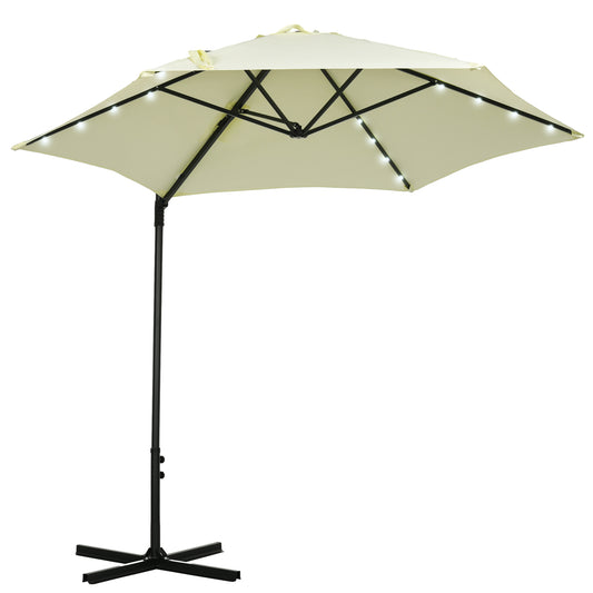 Outsunny Sombrilla De Jardín Ø256x248 Cm Con Luces Led Solares Beige_0