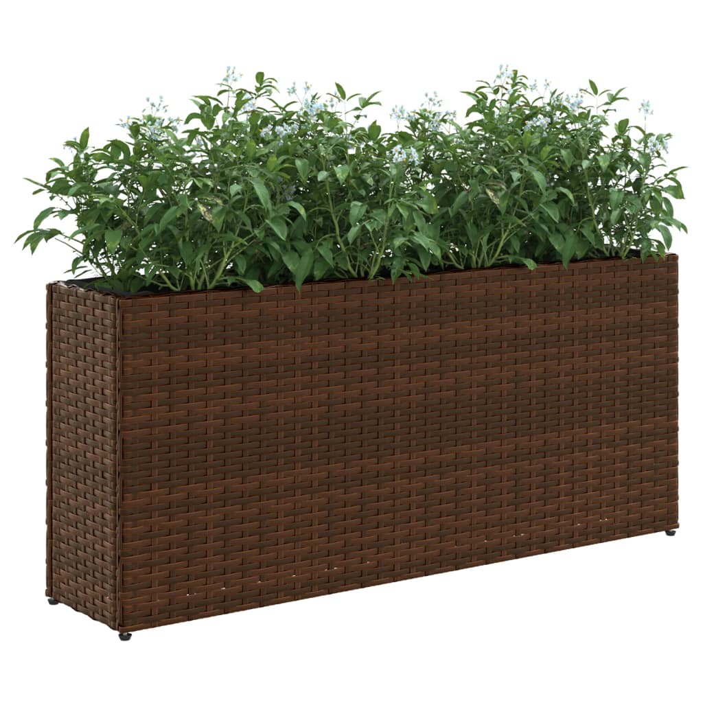 Jardineras Con 2 Maceteros 2 Uds Ratán Pe Marrón 90x20x40 Cm_3