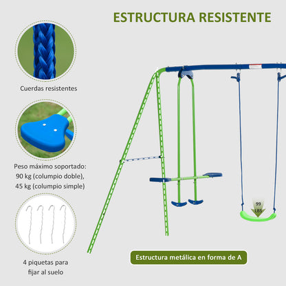 Juego De Columpios De Jardín De Metal Outsunny 280x140x178 Cm Verde_5