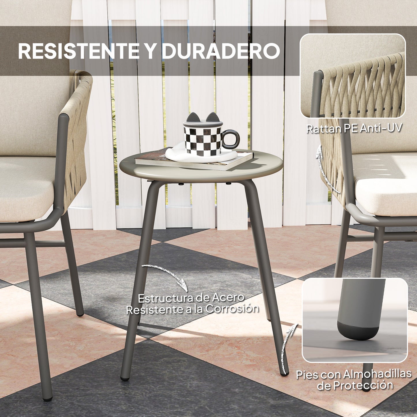 Outsunny Muebles De Jardín Con 2 Sillas Con Cojines Lavables Y Mesa Impermeable_5