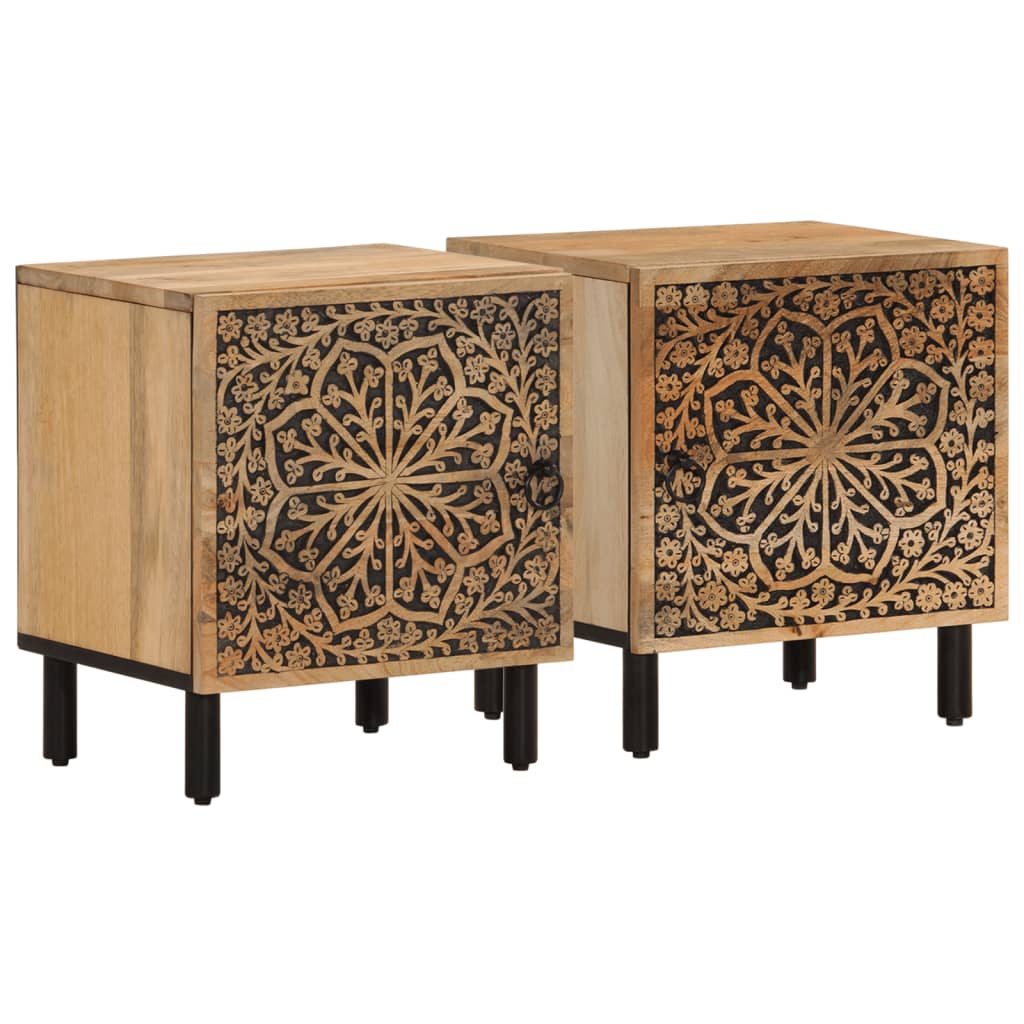 Mesitas De Noche 2 Uds Madera Maciza De Mango 40x33x46 Cm_0