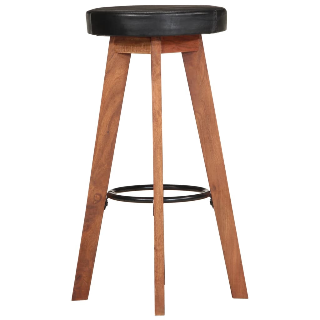 Taburetes De Cocina 2 Uds Cuero Auténtico Madera Maciza Acacia_1