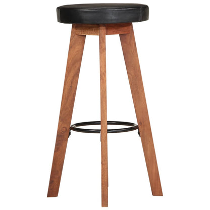Taburetes De Cocina 2 Uds Cuero Auténtico Madera Maciza Acacia_1
