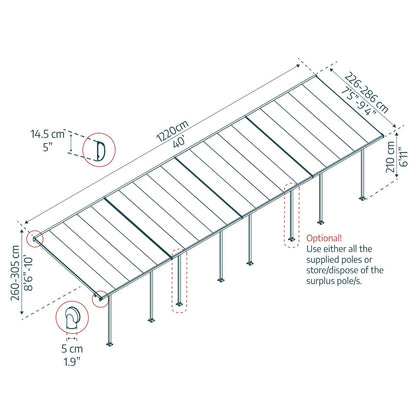 Canopia Feria Marquesina Pérgola De Aluminio 3X12.2 m Gris