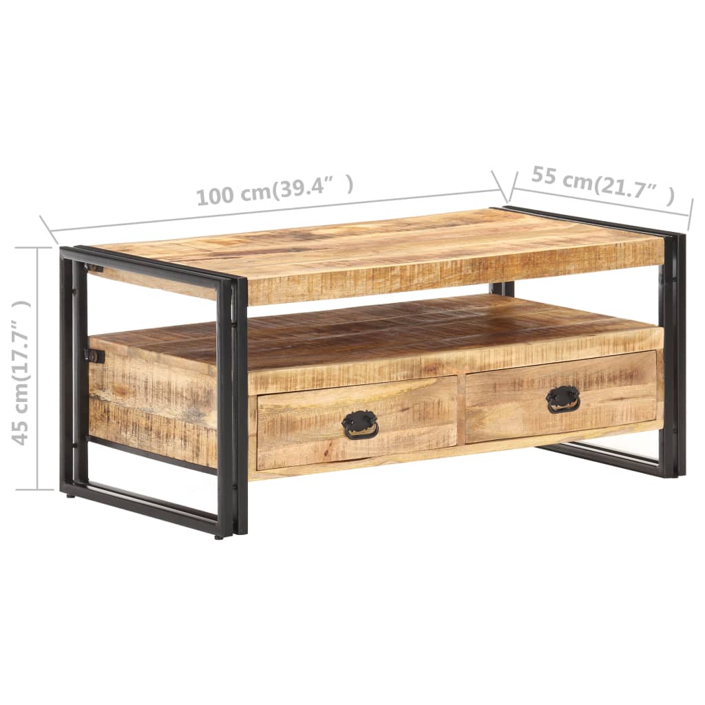 Mesa De Centro De Madera De Mango Rugosa 100x55x45 Cm_4
